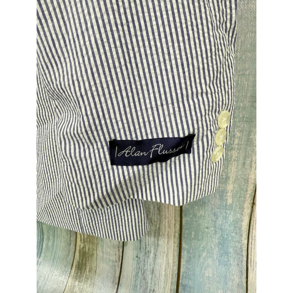 Alan Flusser Blue White Stripe Blazer 44 Reg NEW Seersucker Cotton Jacket NWT - Picture 2 of 9